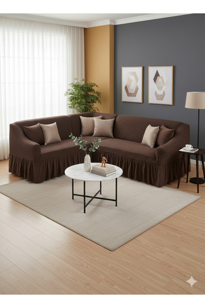 kutlale Husă pentru canapea de colț în formă de L cu fustă înfășurată, elasti...