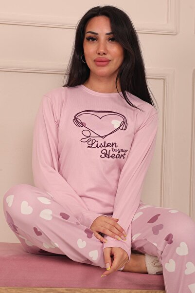 Niket Life Set de pijamale termice pentru femei, cu model de inimă și șase inimi