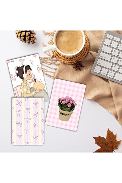 Fatofotofan Pink Themed 3-Piece A6 Notebook Set – Unlined, 40 Pages, Stapled