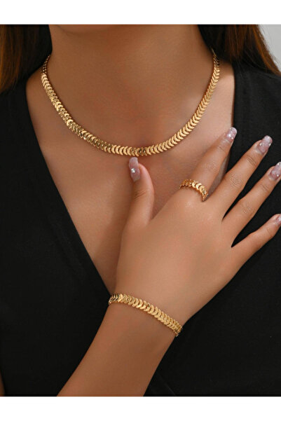 Inovius Set Colier, Bratara si Inel, Auriu - 801480