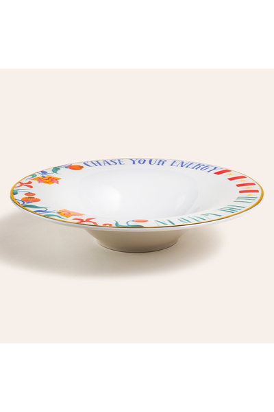 Zsa Zsa Zsu Lublın Porselen Makarna Tabağı 30x30x6.5 Cm Mavi - Yeşil