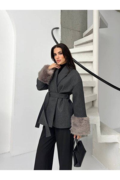 D'RECCY Women's Plush Sleeve Waist-Length Coat