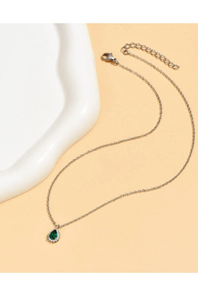 Inovius Colier argintiu cu talisman verde - 23044