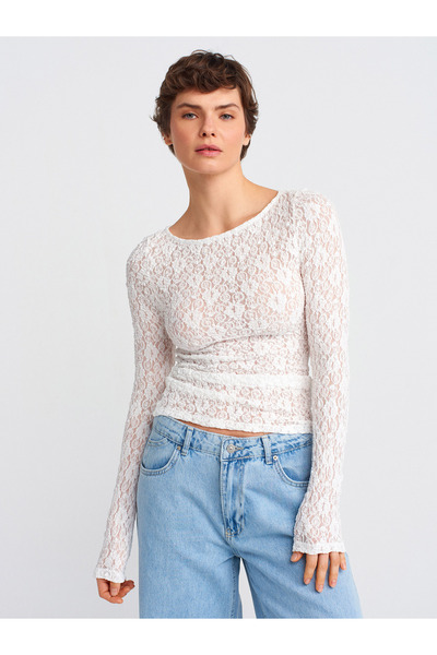Dilvin 31312 Boat Neck Lace Top