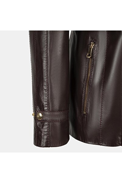 Desa Women's Burgundy Hooded Leather Coat