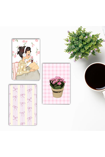 Fatofotofan Pink Themed 3-Piece A6 Notebook Set – Unlined, 40 Pages, Stapled