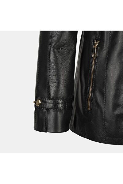 Desa Women's Black Hooded Leather Coat