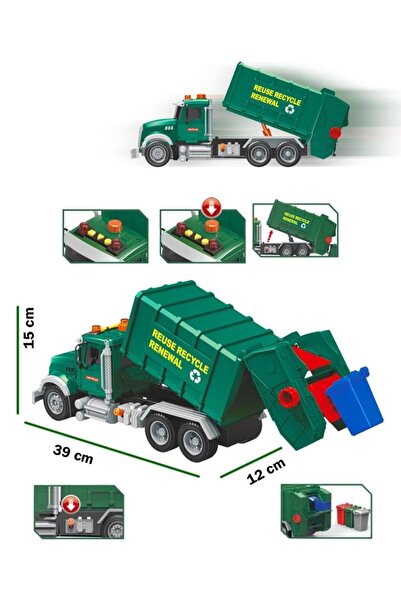 Tıfıl Toys Pilli Işıklı Sesli Amerikan Tipi Oyuncak Çöp Kamyonu