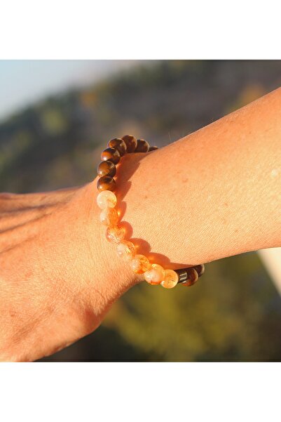 Altai Citrine and Brown Tiger's Eye Mixed Natural Stone Bracelet (8mm Polished)
