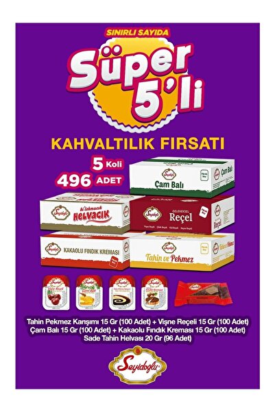Seyidoğlu Doğal Lezzetler Kahvaltı Seti – Çam Balı, Fındık Kreması, Vişne Reçeli, Tahin Helva, Tahin