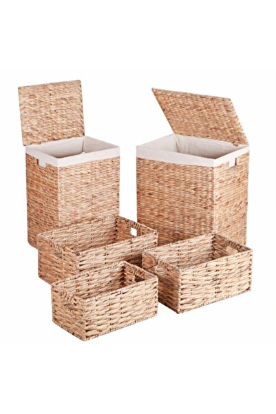 Evistro Dekoratif Dikdörtgen Hasır Çamaşır Sepet Düzenleyici 5 li CL-11064