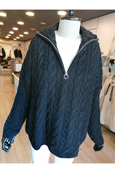 Nil's BUTİK Hair Knit Casual Sweater with Zipper Collar