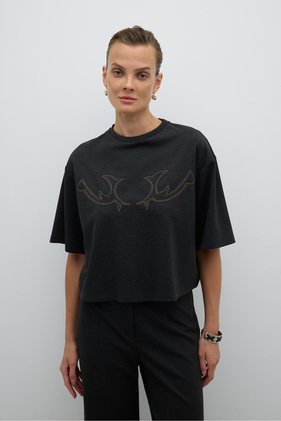 Roman Nakışlı T-shirt K. Antrasit K2623828_286