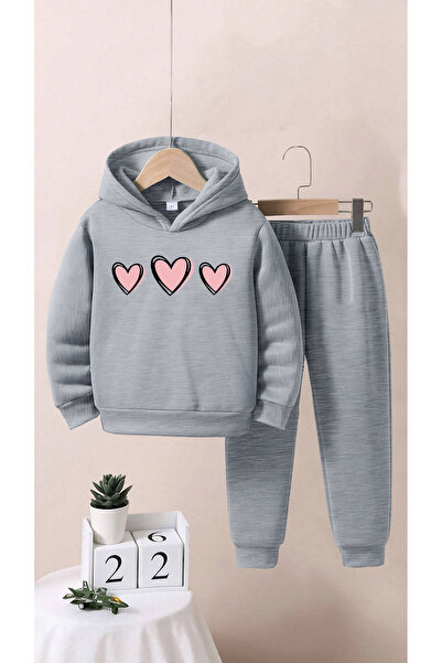 LAPS Kids Girls 3-Piece Heart Bottom Top Tracksuit Set