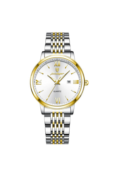 POEDAGAR Ceas de dama CS1683, otel inoxidabil, argintiu-auriu, cadran alb