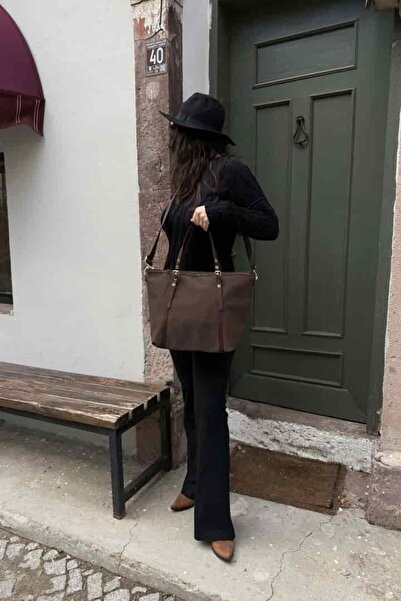 LEONAS Suede Detailed Women's Shopper Hand and Shoulder Bag Valenne St0032