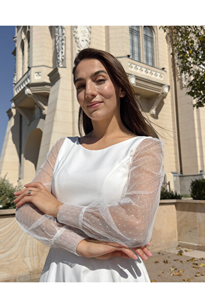 LARIETTE White midi dress for parties, civil weddings