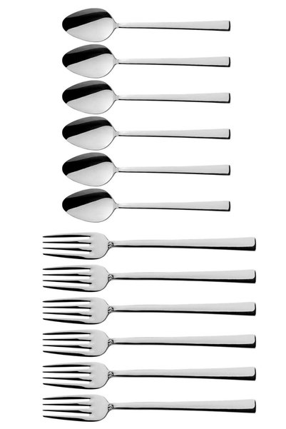 Atlas Mutfak Shiny Silver Dessert Fork And Spoon Set - 12 Piece Breakfast Cake Dessert Fork Spoon Set Boxed Set