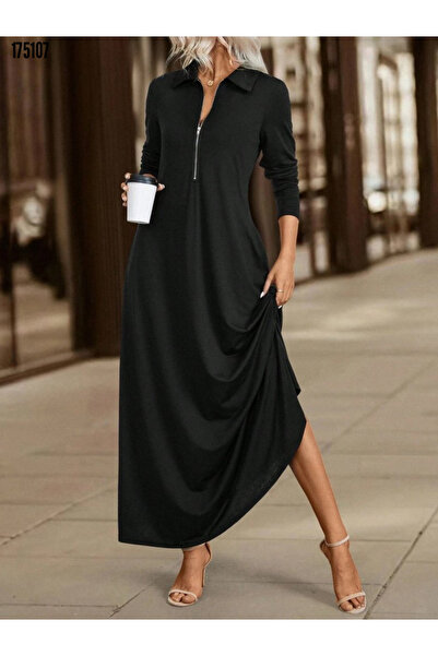 Modayakamoz New Season Long Sleeve Women's Viscose Dress with Zipper Collar M...