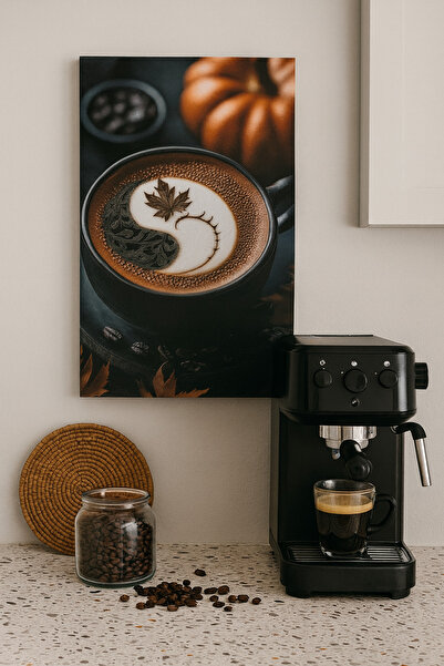 BLT DİZAYN Pictură modernă pe sticlă cu tematică Coffee Energy Yin Yang Balance