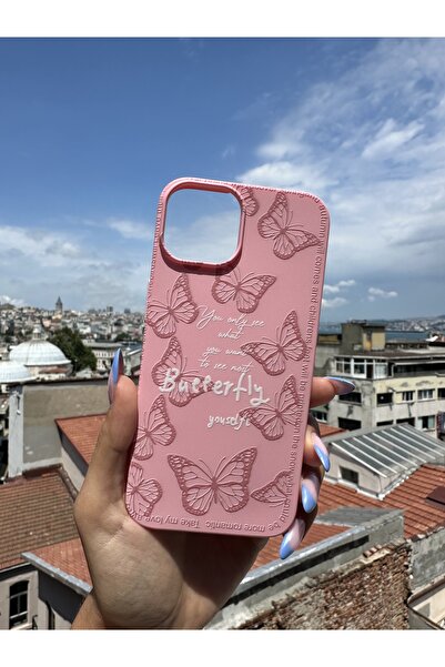 SHOWLIGHT حافظة هاتف بتصميم فراشة متوافقة مع هاتف آيفون 14 بلس - كريمي