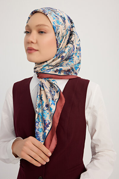 ipekistanbul Eșarfă din twill de mătase 100% - Echoes Garden - Indigo