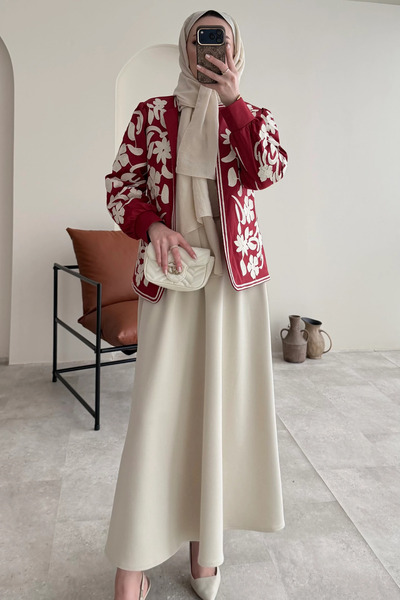 Tesettür Diyarı Fusta Scuba cu talie elastică - Stone