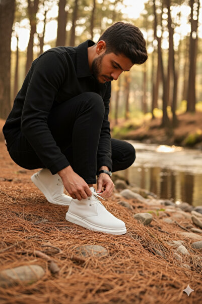 Zerenyus Ανδρικά αθλητικά μποτάκια ZRJ207 με κορδόνια ορθοπεδική σόλα λευκή