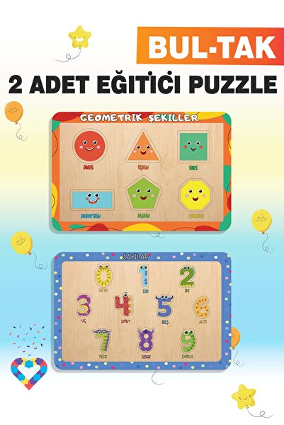 esatoys Ahşap Türkçe 2’li Set Eğitici-Öğretici Yapboz