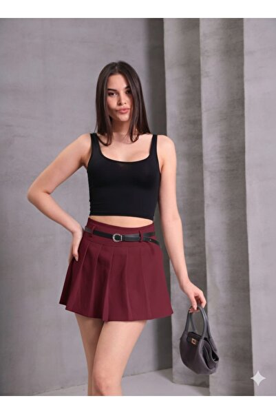 Velista Women's Belted Pleated Shorts Skirt