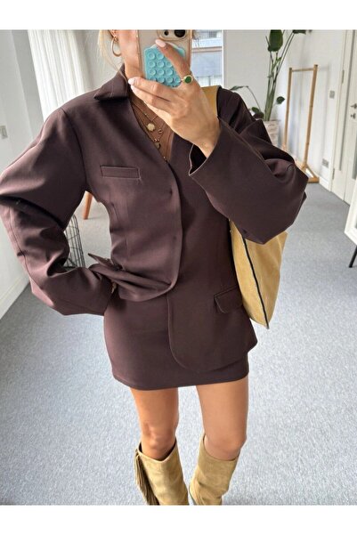 ForOus Reverse Sewing Crepe Fabric Jacket Skirt Set