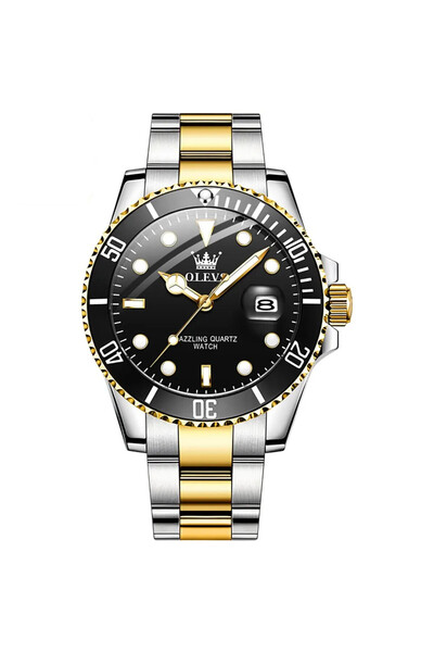 OLEVS Ceas barbatesc CS1579, otel inoxidabil, argintiu-auriu, cadran negru