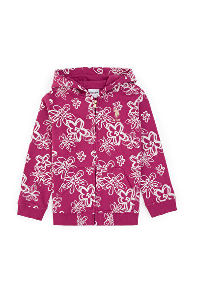 U.S. Polo Assn. Girl's Pink Hooded Zippered Floral Sweatshirt 50317959-Vr041