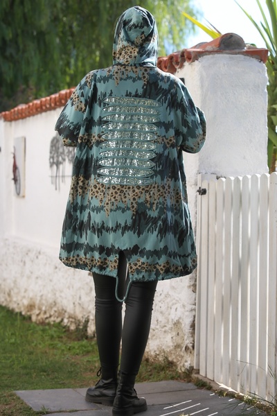 Chiccy Italian Green K Hooded Button Long Sleeve Leopard Print Pocketed Slim Casual Woven Jacket 88 72