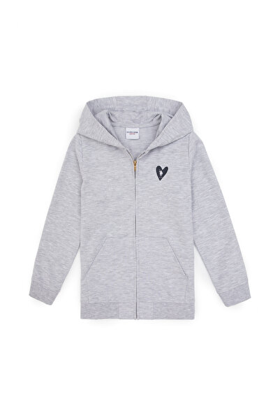 U.S. Polo Assn. Kız Çocuk Açık Gri Melanj Kapüşonlu Fermuarlı Sweatshirt 50316873-VR091
