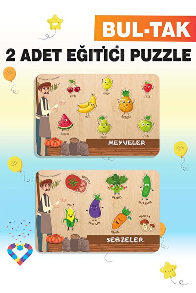 esatoys Ahşap Türkçe 2’li Set Eğitici-Öğretici Yapboz