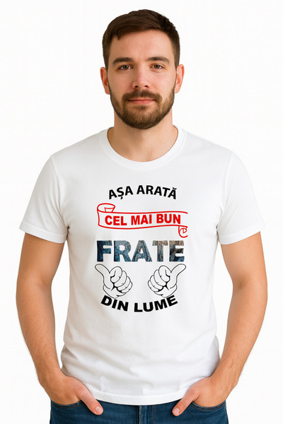OEM Tricou barbat cu text Asa arata cel mai bun Frate din lume, 100% bumbac
