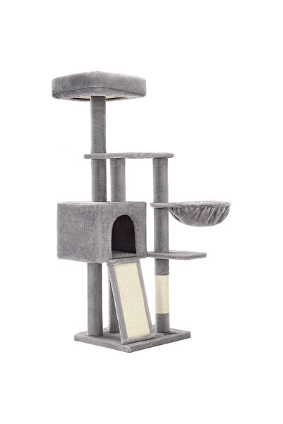 feandrea Set de joacă pentru pisici, 4 niveluri, stâlpi din sisal, coș, vizuină și stâlp de zgâriat, 46x41x135 gri deschis