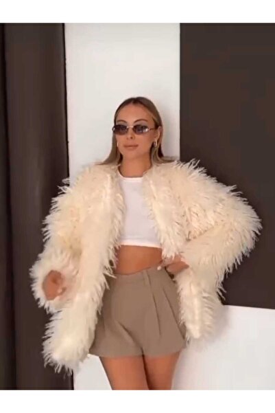 NUR TEKSTİL kadın kırık beyaz içi astarlı uzun kol ceket