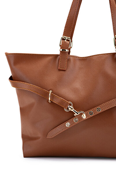 minebag Belt Detailed Faux Leather Vest Women's Shoulder Bag Brown