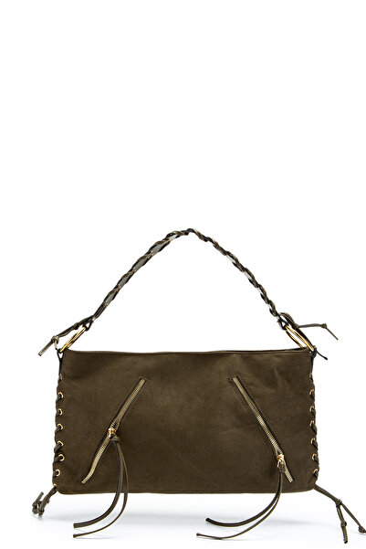 minebag Knitted Handle Rope Pendant Detailed Suede Texas Women's Shoulder Bag Khaki