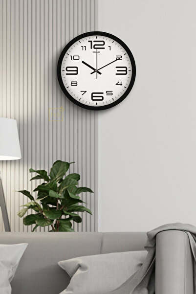 Leila Home Modern Duvar Saati Siyah Çerçeve Sessiz Akar 31 cm