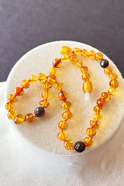 İpek Kehribar Lithuania Certified Drop Amber Baby & Kids Necklace – Caramel & Cherry Color, Round Silk-343