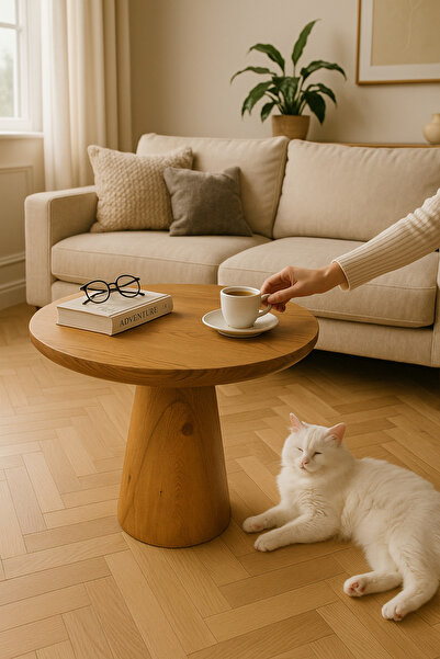 Simillo Home&Living Nord Ahşap Orta Sehpa Tik Ağacı Renk Mantar Sehpa