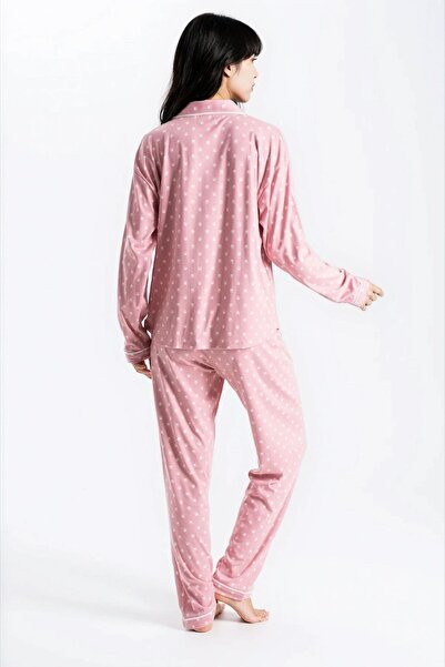 Ecrou Women's Powder Pari Report Ribbed Knit Texture Seoul Long Sleeve Top Pants Pajama Set