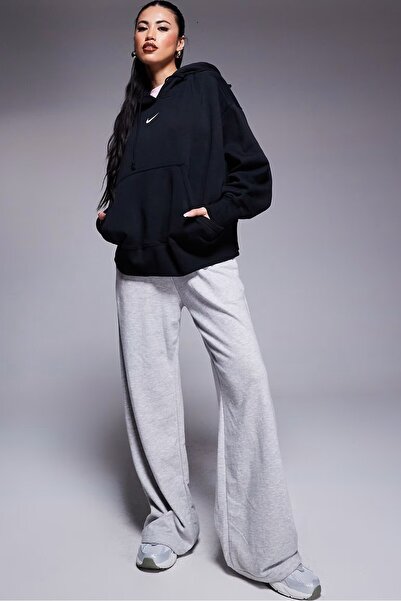 Nike Mini Swoosh Oversized Hoodie Black Hoodie Kadın Oversize Kapüşonlu Sweatshirt Siyah