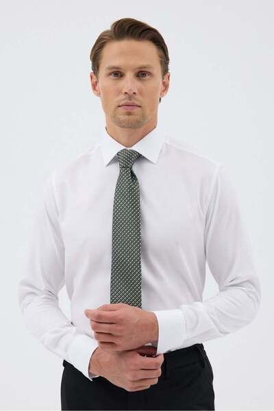 Paşahan Cămașă clasică pentru bărbați Dobby White