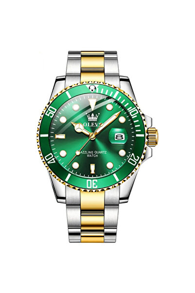 OLEVS Ceas barbatesc CS1580, otel inoxidabil, argintiu-auriu, cadran verde