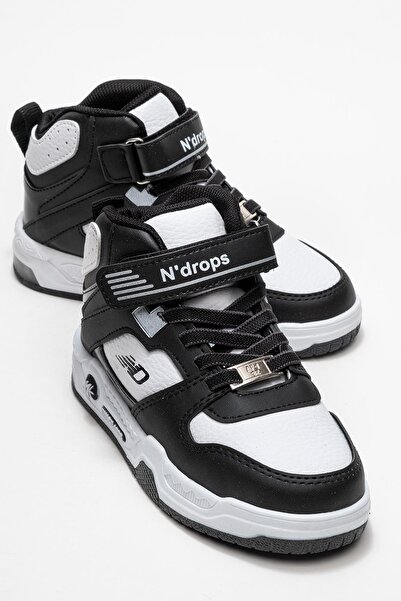 CCWAY AYAKKABI أحذية رياضية للأطفال بشريط فيلكرو؛ أبيض أسود