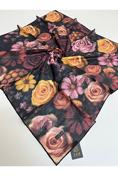 Hurma Kervanı Zer Soft Çiçek Desenli Eşarp %100 Doğal Pamuk